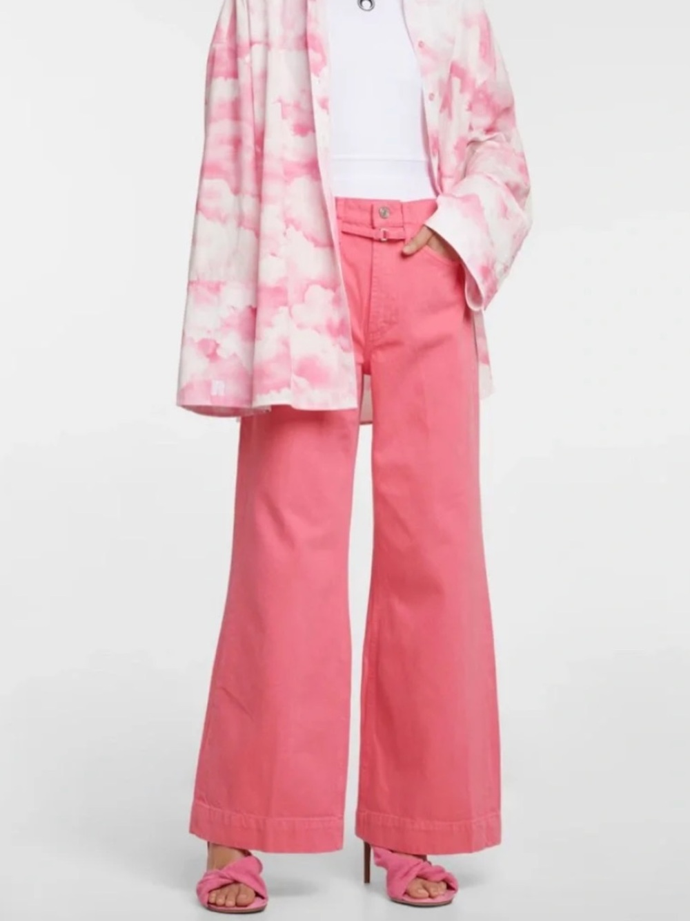 FRAME High Waist Belted Baggy Jeans in Hot Pink Sz 26